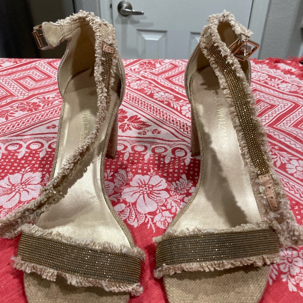 Stuart Weitzman Gold and Cream Heels